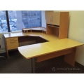Blonde U / C Suite Desk with Small Enclosed Overhead Storage